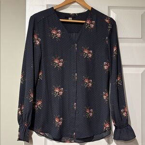 T Tahari Dark Gray Floral Blouse